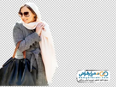 عکس با کیفیت خانم با کیف دستی و عینک آفتابی با فرمت png