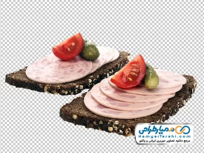 عکس png ورق های کالباس و گوجه روی نان