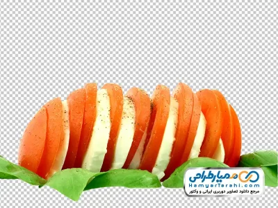 دانلود تصویر با کیفیت تکه های پنیر بین گوجه