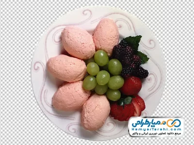 دانلود تصویر با کیفیت بشقاب بستنی با تزئین میوه