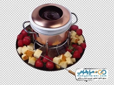 عکس با کیفیت شکلات آب شده و میوه