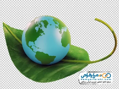 تصویر png کره زمین روی برگ سبز