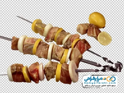دانلود تصویر با کیفیت سیخ برش های گوشت با لیمو و پیاز