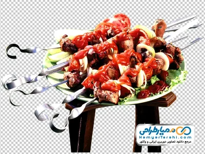 دانلود تصویر با کیفیت سیخ های کباب آماده با سس