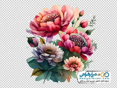 دانلود تصویر دسته گل آبرنگی رنگارنگ