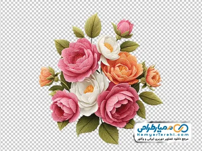 تصویر بدون پس زمینه دسته گل نقاشی شده دیجیتال چند رنگ