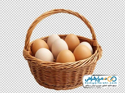 دانلود تصویر png تخم مرغ در سبد حصیری