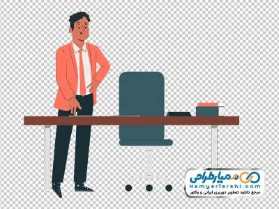 تصویر png مرد کارمند با میز و صندلی اداری با فرمت png