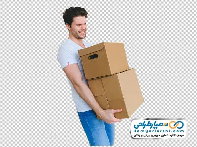 دانلود تصویر مرد جوان با کارتن در دست با فرمت png