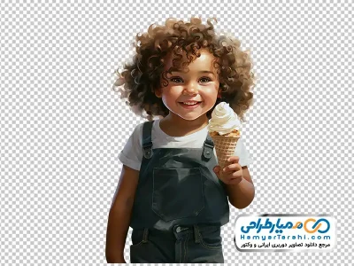 تصویر دیجیتالی بچه با بستنی قیفی با فرمت png