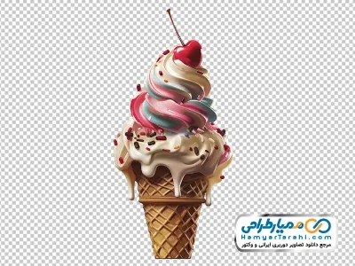 دانلود تصویر وکتوری بستنی قیفی در حال آب شدن با تزئین گیلاس
