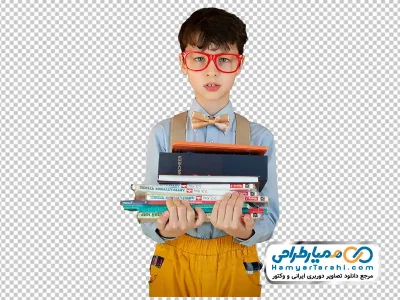 دانلود تصویر png پسر با کتاب های درسی در دست