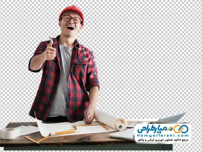دانلود تصویر png مهندس ساختمان با میز کار