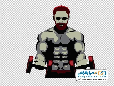 دانلود تصویر وکتوری مرد بدنساز با دمبل با فرمت png