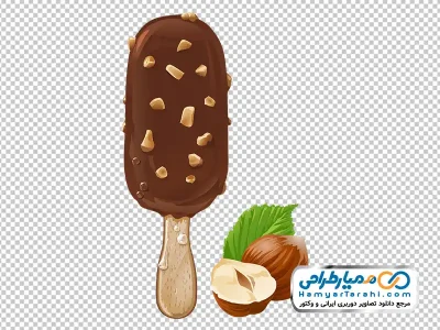 تصویر وکتوری بستنی چوبی با روکش کاکائو و فندق با فرمت png