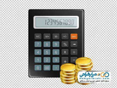 دانلود تصویر png ماشین حساب و سکه های روی هم چیده شده