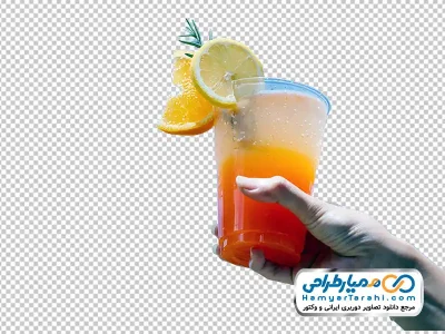 تصویر png کوکتل با آب پرتقال و یخ در دست