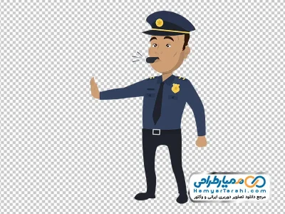 تصویر کارتونی افسر پلیس با سوت با فرمت png