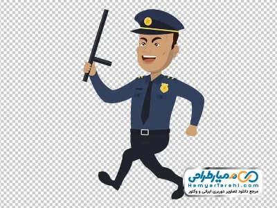 عکس کارتونی افسر پلیس با باتوم با فرمت png
