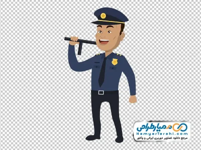 تصویر کارتونی افسر پلیس با باتوم با فرمت png