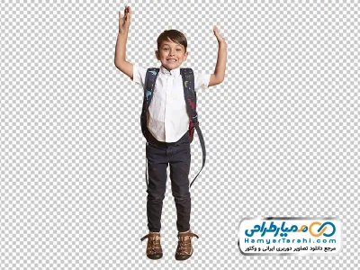 تصویر با کیفیت دانش آموز پسر با کوله پشتی