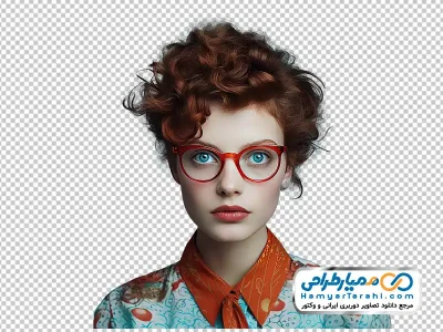 تصویر دختر جوان با موهای فر کوتاه با فرمت png