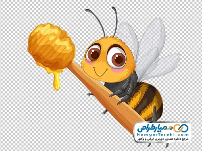 دانلود تصویر کارتونی زنبور با قاشق عسل خوری