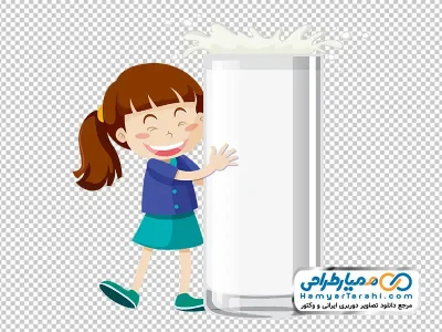دانلود تصویر کارتونی دختر بچه با لیوان شیر