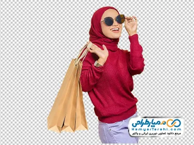 تصویر با کیفیت دختر محجبه با ساک خرید