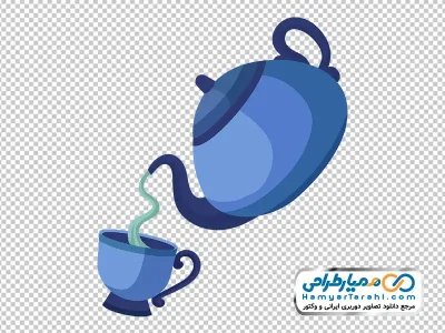 تصویر وکتوری قوری در حال چای ریختن در فنجان با فرمت png