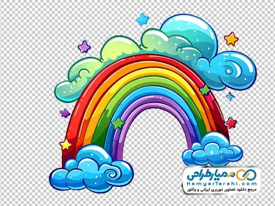 تصویر نقاشی رنگین کمان و ابر با فرمت png
