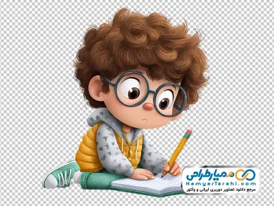 تصویر وکتوری پسر بچه در حال مشق نوشتن