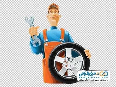 دانلود تصویر وکتوری تکنسین آپاراتی با لاستیک و آچار در دست