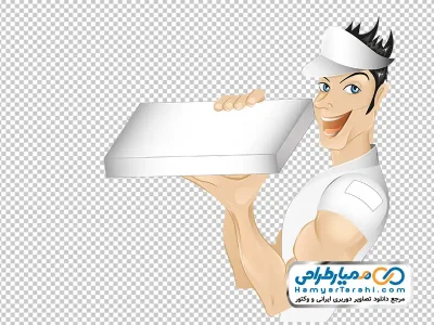 دانلود تصویر کارتونی سرآشپز با جعبه پیتزا