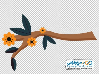 تصویر وکتوری شاخه درخت با گل های نارنجی