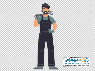 عکس وکتوری مرد تعمیرکار با آچار در دست با فرمت png