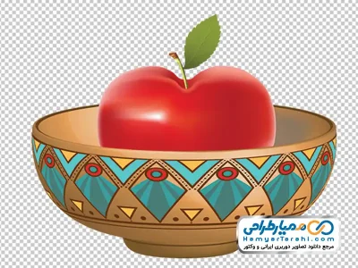 عکس وکتوری سیب قرمز در کاسه سفالی با فرمت png