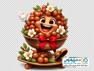 تصویر کارتونی ظرف سنجد خندان عید نوروز با فرمت png