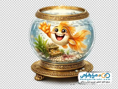 تصویر کارتونی با کیفیت تنگ با ماهی قرمز خندان با فرمت png