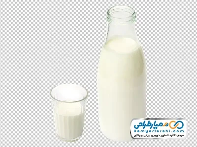 تصویر با کیفیت بطری شیشه ای و لیوان شیر با فرمت png