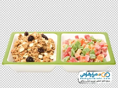 عکس با کیفیت موسلی و میوه های خشک استوایی با فرمت png