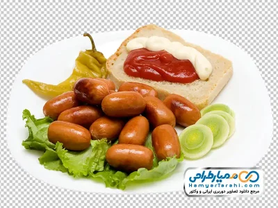 دانلود تصویر png سوسیس کوکتل پخته شده با دورچین