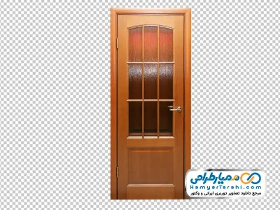دانلود تصویر با کیفیت درب ورودی چوبی با پنجره های شفاف