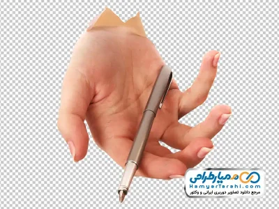 تصویر با کیفیت دست بیرون آمده از کاغذ با خودکار با فرمت png