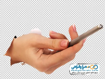 تصویر دست بیرون آمده از کاغذ با خودکار با فرمت png