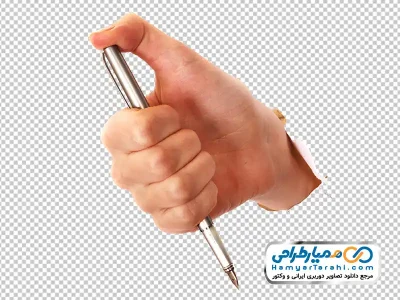 تصویر بدون پس زمینه خودکار در دست بیرون آمده از کاغذ با فرمت png