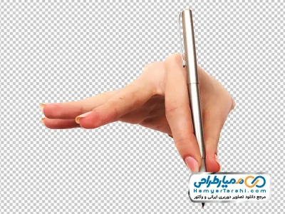 عکس خودکار در دست بیرون آمده از کاغذ با فرمت png