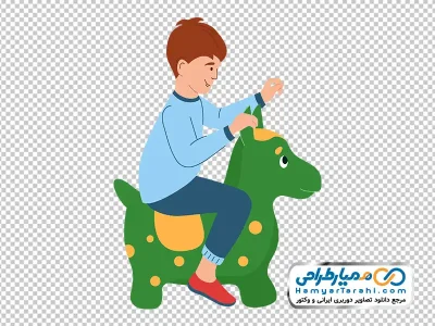 دانلود تصویر کارتونی پسر بچه در حال بازی با اسباب بازی خر بادی