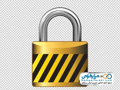 عکس قفل آویز با خطوط زرد و مشکی با فرمت png
