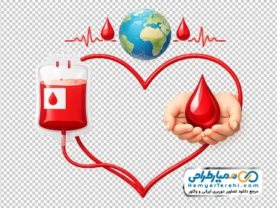 عکس png کره زمین، کیسه خون و قطره خون در دست